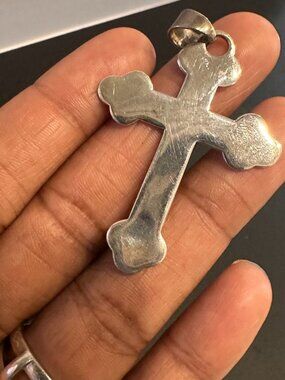 925 Sterling Silver Cross Necklace Pendant Budded Scalloped Ends Men Women 2"